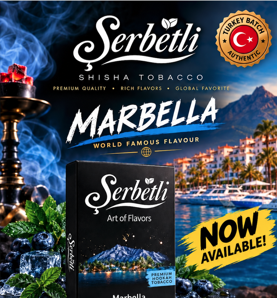 Serbetli Premium Hookah Tobacco – Marbella | 11 × 50g + 1KG Coal