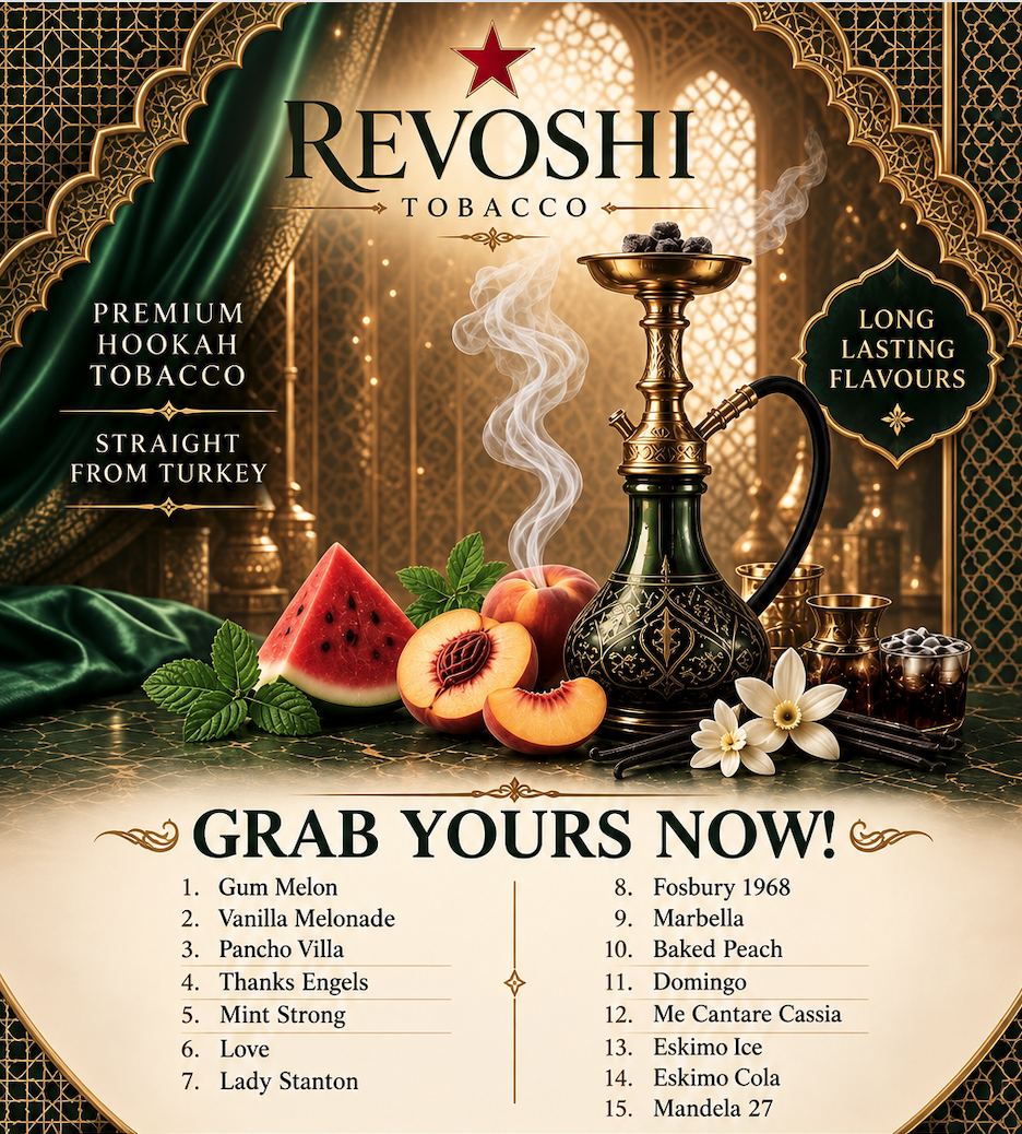 Revoshii Premium Hookah Flavours– 11 × 50g + 1KG Coal Combo